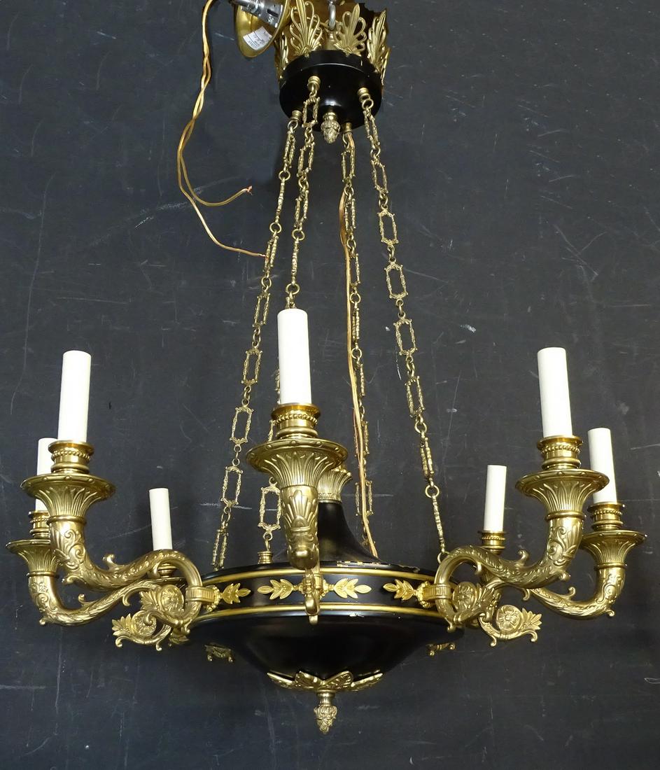EMPIRE STYLE 8 LITE BRONZE AND TOLE CHANDELIER 34''H. (1 of 4)