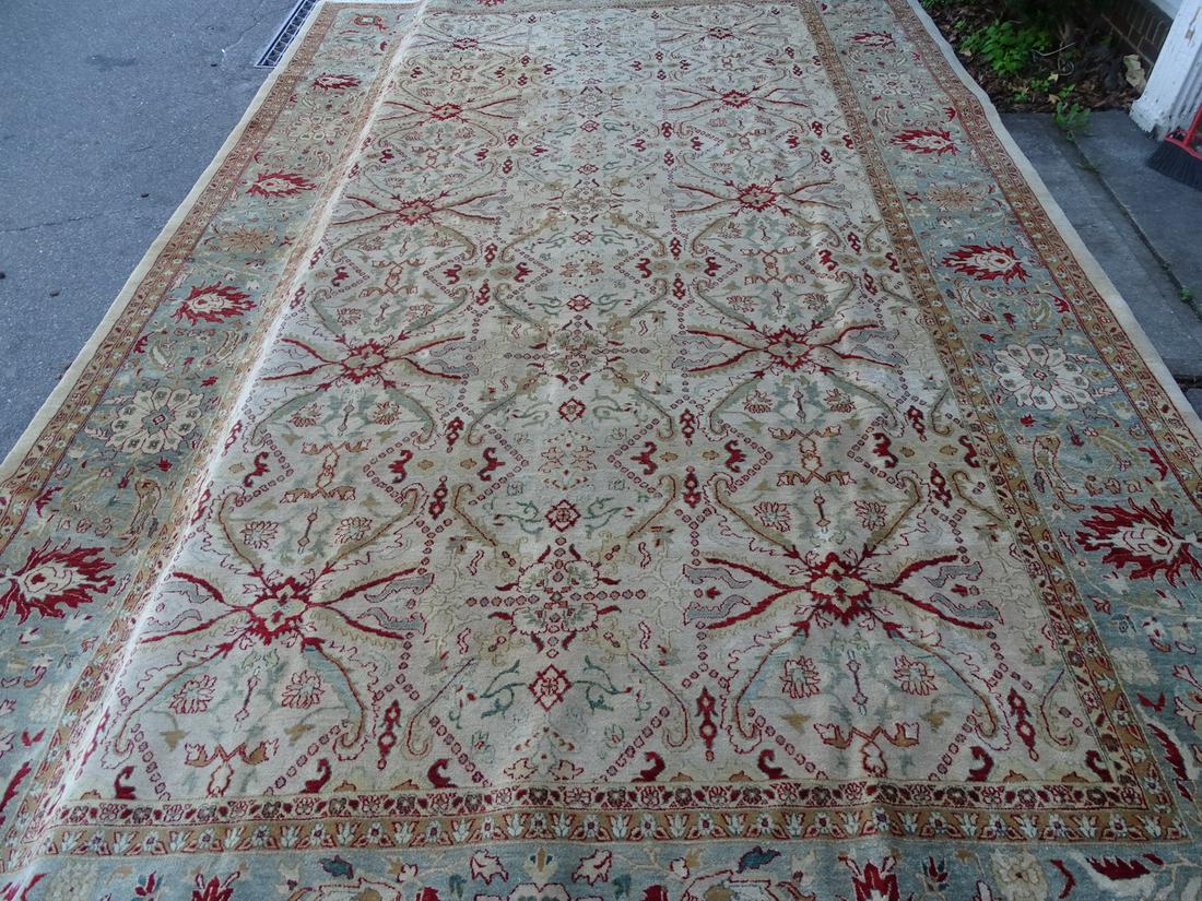 MAHINDRA INDIAN WOOL RUG BEIGE GROUND W RED/GREENS 19'2" X 11'9" (1 of 8)