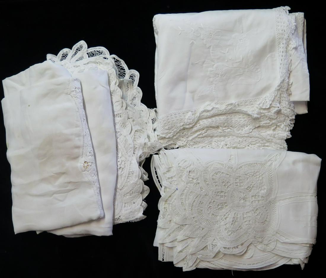 LOT/3 VINTAGE WHITE COTTON TABLECLOTHS -SOME SPOTTING/WEAR (1 of 7)