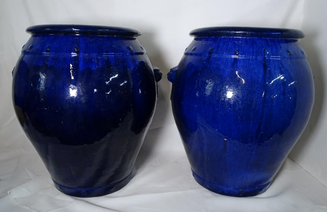 PAIR OF ROYAL BLUE POTTERY JARDINIERES 23" X 14" DIAMETER (1 of 6)