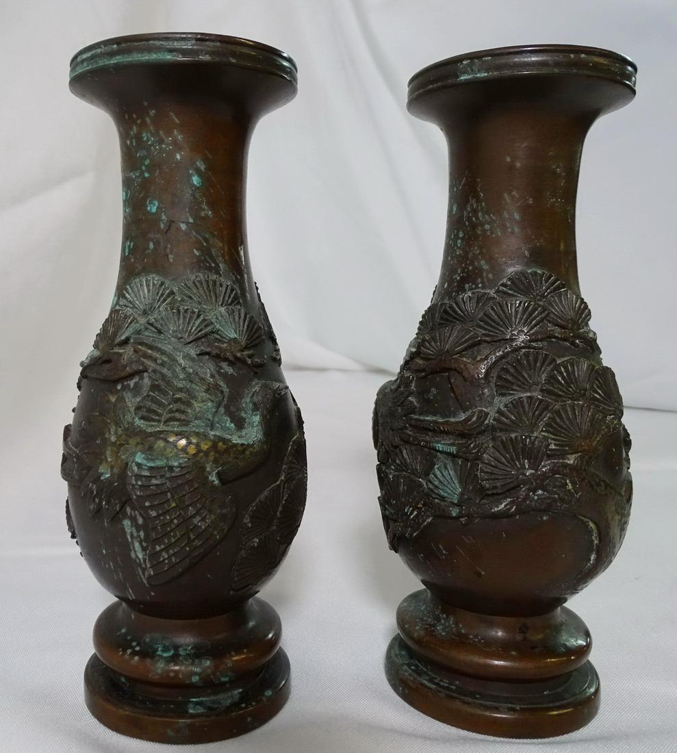 PAIR OF ORIENTAL BRONZE VASES 7" TALL (1 of 5)