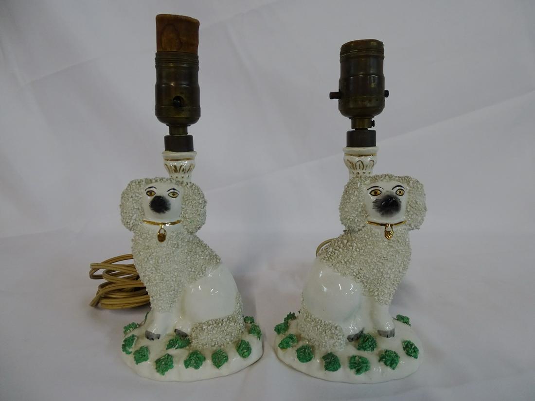 PAIR OF DOG FIGURAL PORCELAIN.STAFFORDSHIRE LAMPS 9''H (1 of 5)