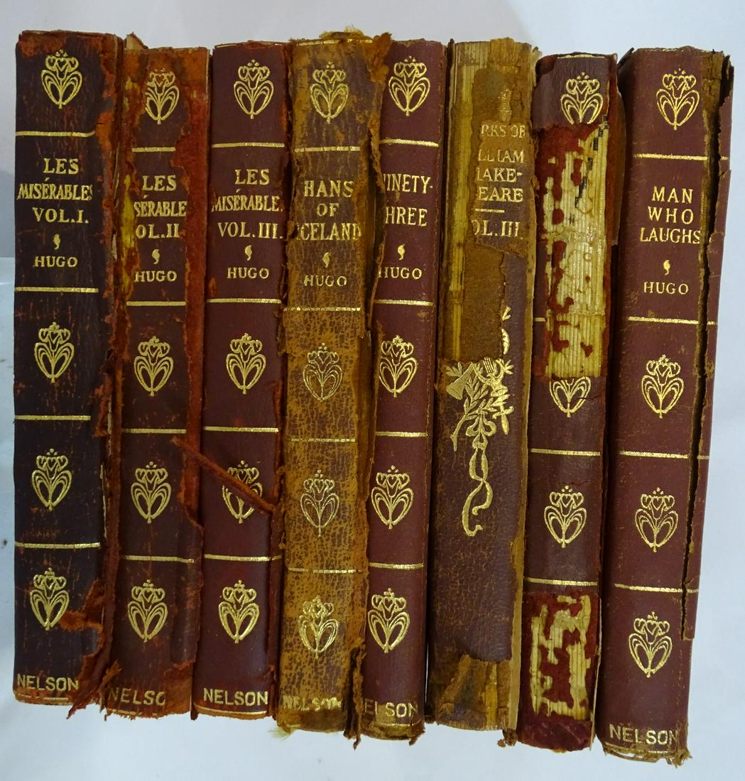 LOT OF 8 LEATHER BOUND COLLECTORS BOOKS INC. LES MISERABLES, WORKS OF SHAKESPEARE ETC. (1 of 6)