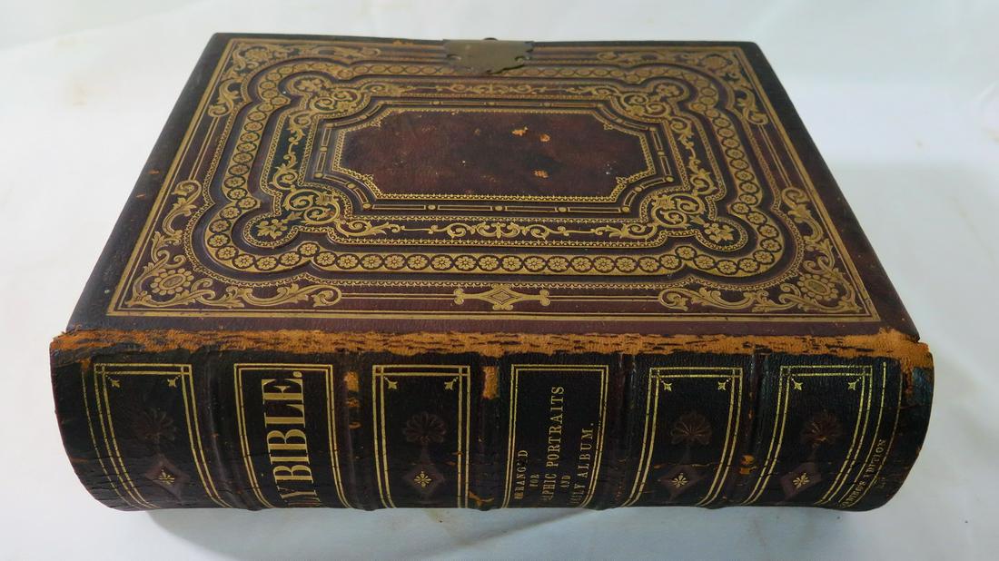 WILLIAM W. HARDING 1865 HOLY BIBLE 4.25" X 10.75" X 12.5" (1 of 9)