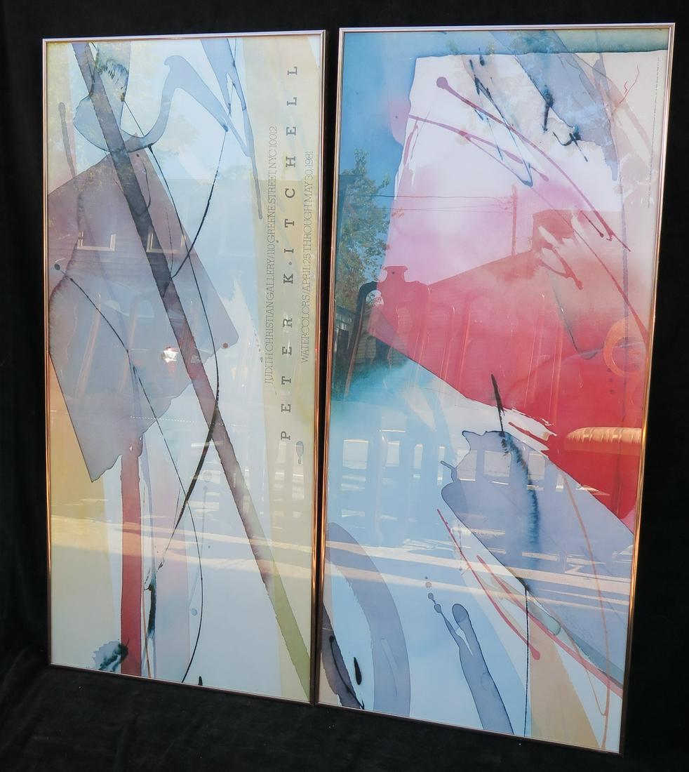 AFTER PETER KITCHELL PAIR "JUDITH CHRISTIAN GALLERY NY - WATERCOLORS" 1981 POSTER 40" X 18.5" FRAME (1 of 5)