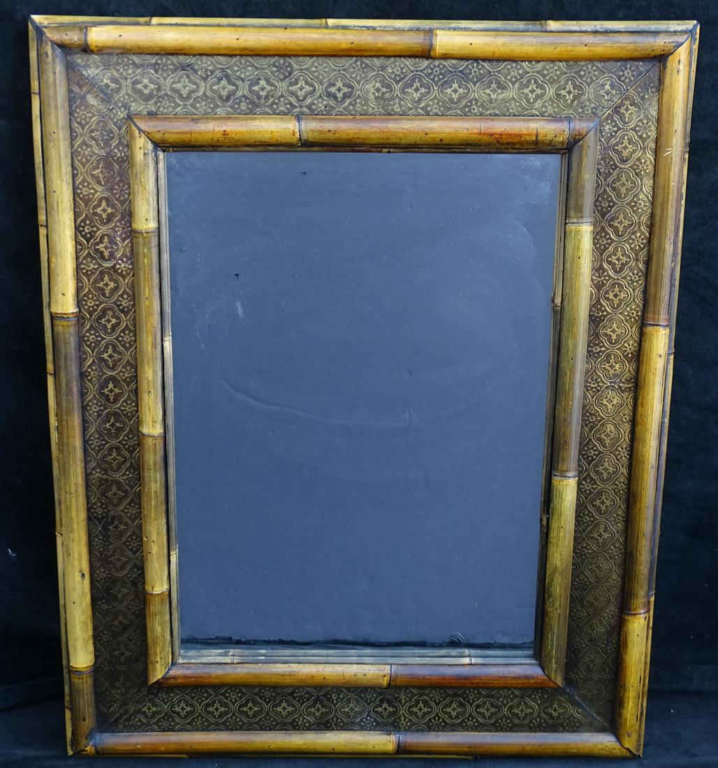 EMBOSSED BRASS AND BAMBOO MIRROR 29.5X24 (1 of 7)