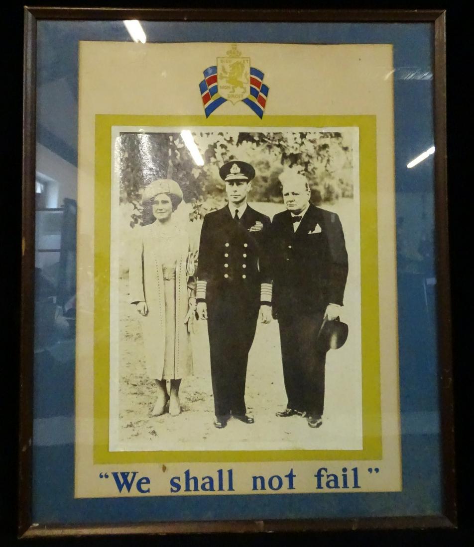 W. CHURCHILL/QUEEN ELIZABETH II/KING GEORGE VI 1940 WW2 PHOTOGRAPH 22.5X18.5" FRAME (1 of 4)