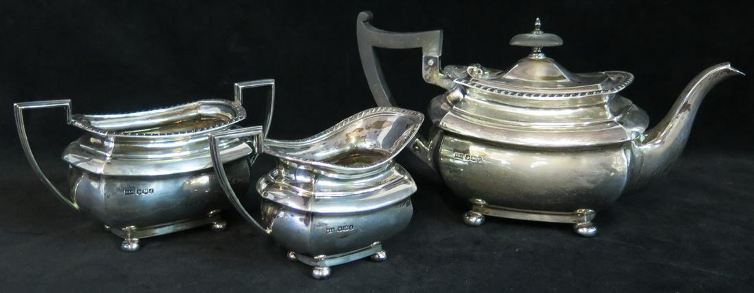 3 PIECE SET WALKER & HALL ENGLISH STERLING SILVER TEA SERVICE 45ozs (1 of 10)