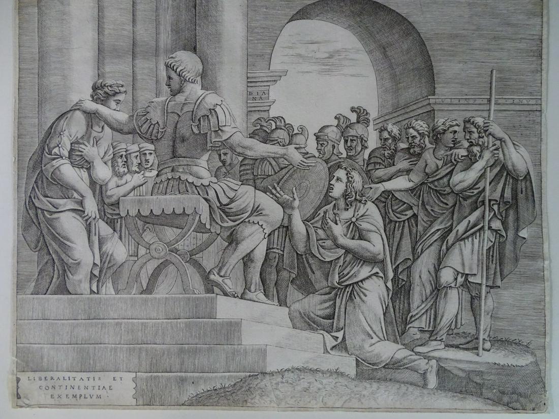 DIANA SCULTORI [MANTUANA] AFTER GIULIO ROMANO "CONTINENCE OF SCIPIO" BEFORE 1612 ENGRAVING 8.5" X (1 of 5)