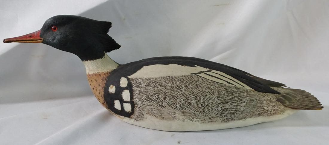 BOB HAND SIGNED RED BREASTED MERGANSER DECOY 7X20X6 (1 of 12)