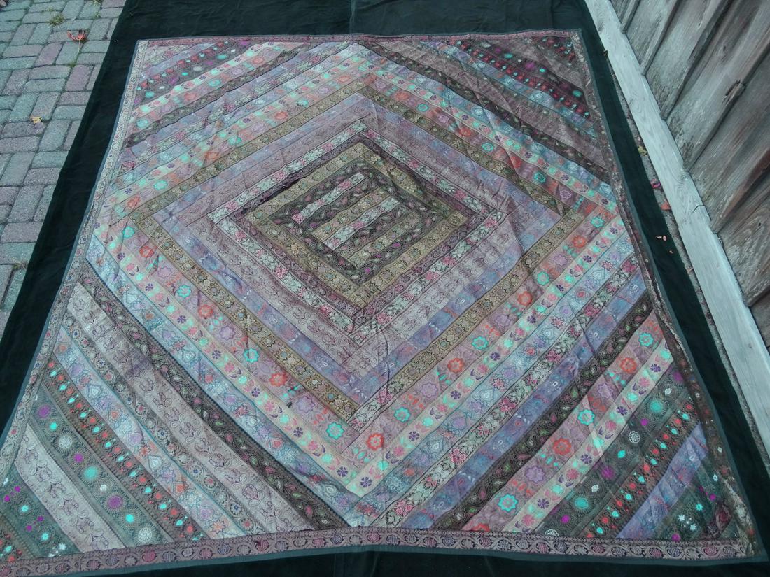 INDIAN QUILTED BROCADE BED COVER WITH METALLIC THREAD (1 of 9)