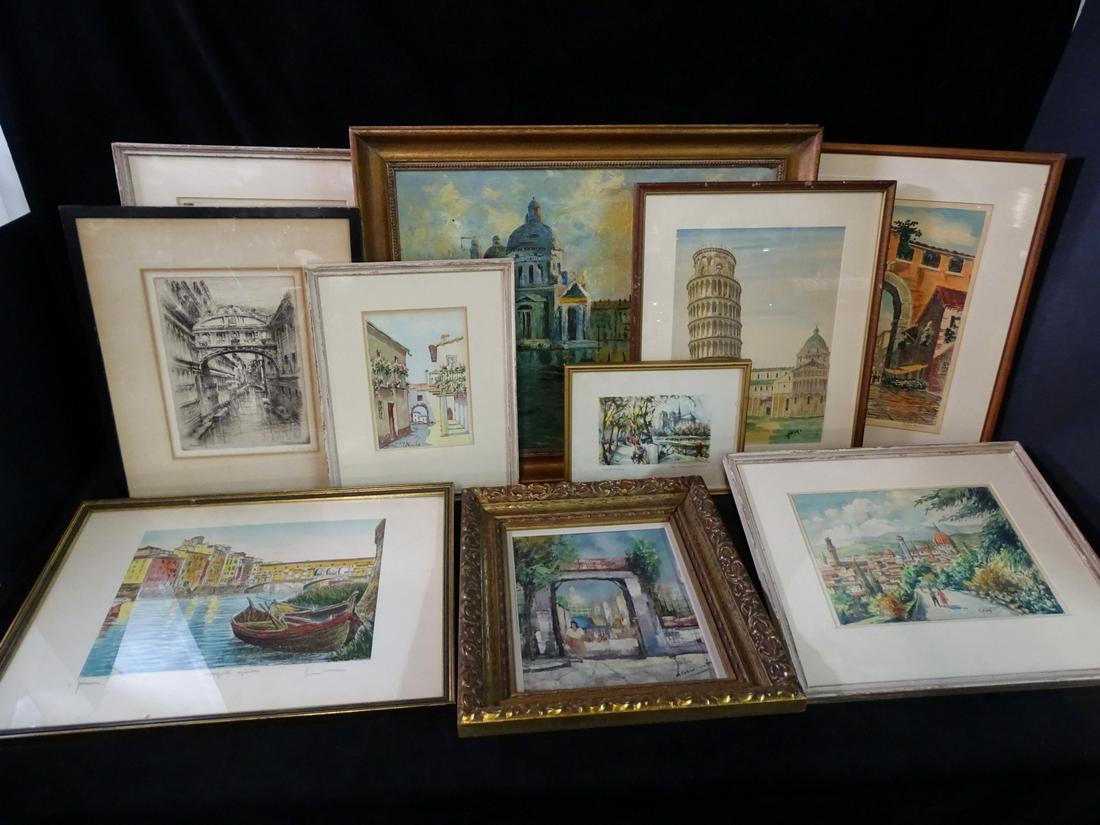 LOT/10 19/20TH CEN. VIEWS OF VENICE & ITALY ENGRAVINGS & PAINTINGS 16" X 21" LARGEST (1 of 20)
