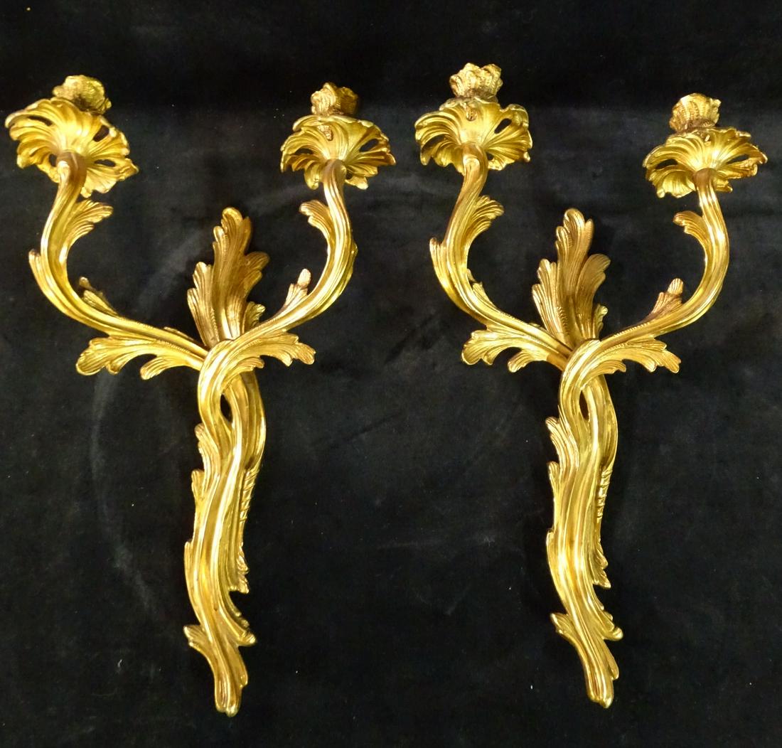 PAIR BRONZE VICTORIAN 2 LITE SCONCES 18" HIGH (1 of 5)
