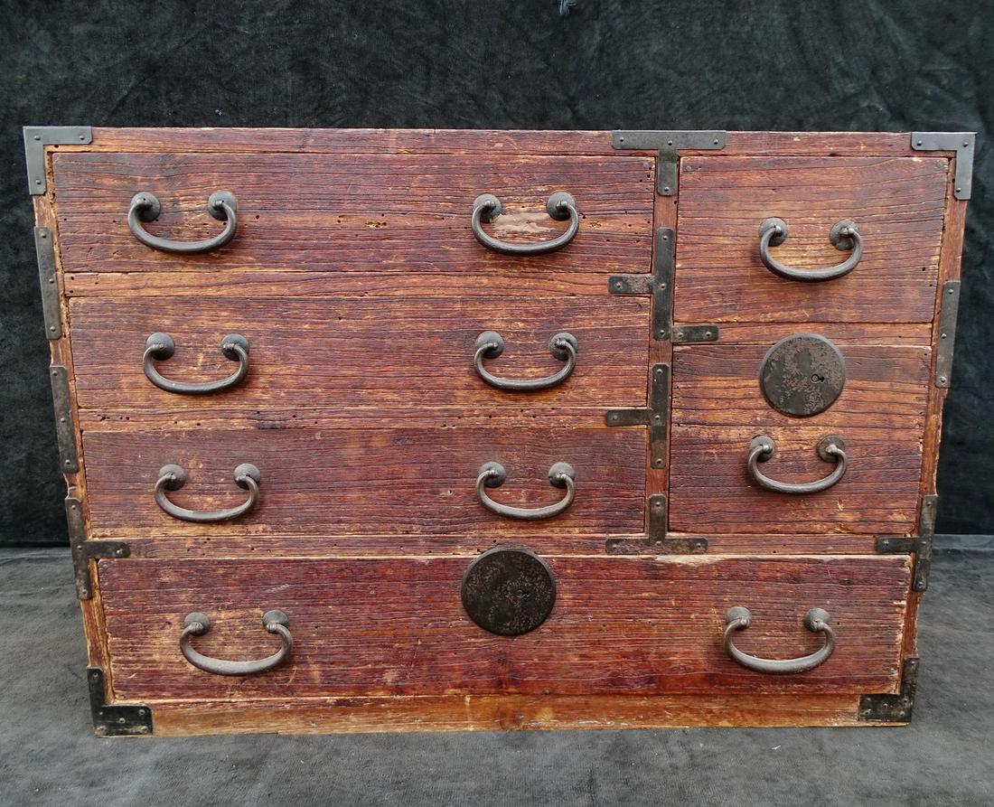 SMALL JAPANESE TANSU CHEST 16 1/2" HIGH, 23 3/4" X 11 1/4" DEEP (1 of 12)