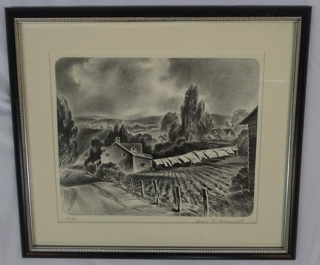 HENRY WINZENRIED WPA RURAL LANDSCAPE LITHOGRAPH AP/40 9.5" X 12" IMAGE: HENRY WINZENRIED WPA RURAL LANDSCAPE LITHOGRAPH AP/40 9.5" X 12" IMAGE