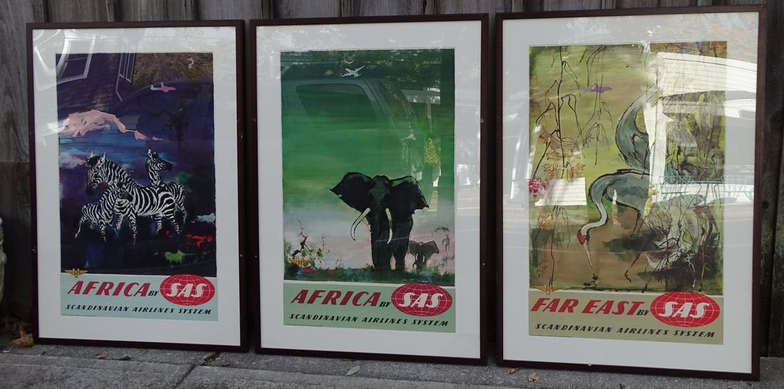 LOT/3 AFRICA/FAR EAST SAS SCANDINAVIAN AIRLINE OFFSET LITHOGRAPHS ANDREASEN & SONNER 47X33 FRAME (1 of 20)