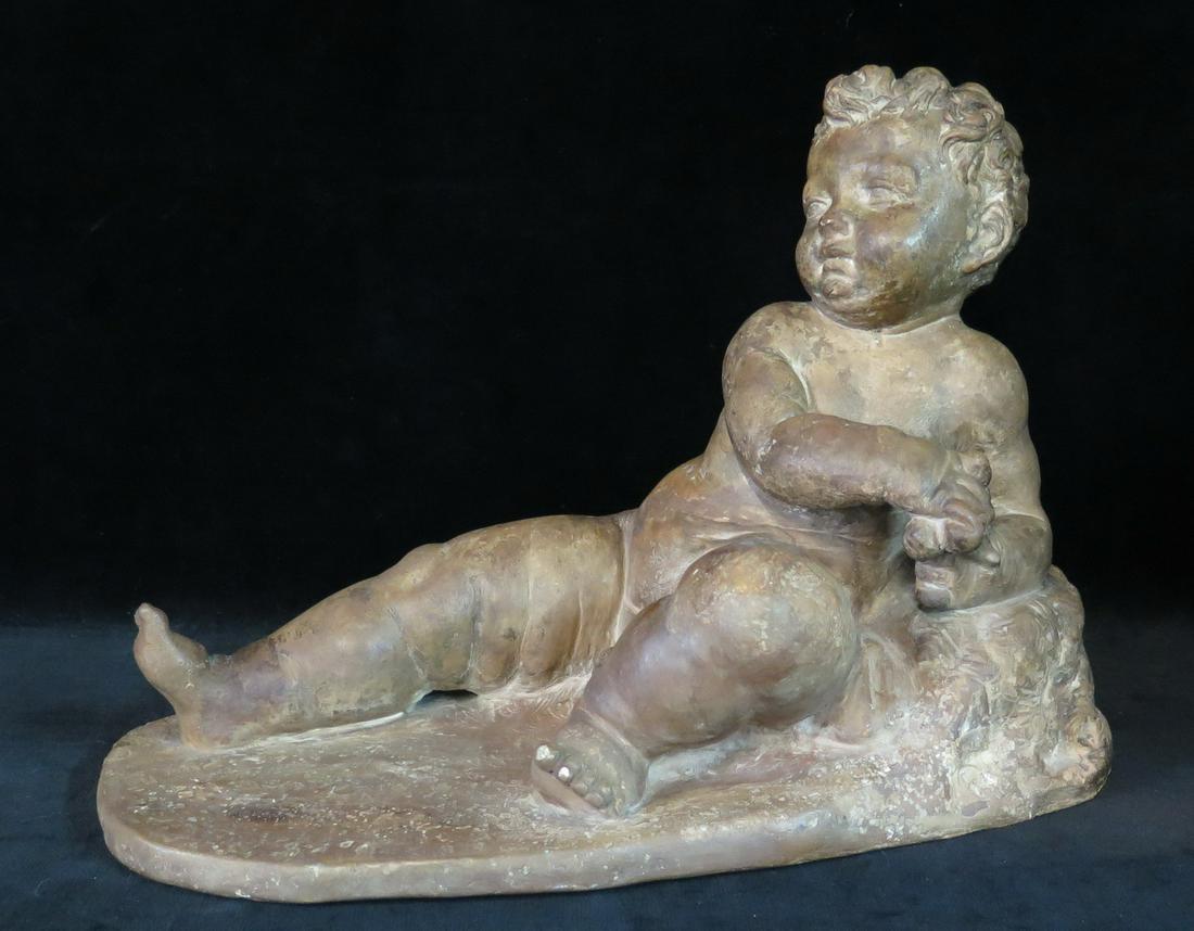 CLODIAN (ATTRIBUTED) TERRACOTTA RECLINING PUTTO/CHERUB 1891 LOAN FROM UNIDENTIFIED 14.5" L X 9.75" H (1 of 9)