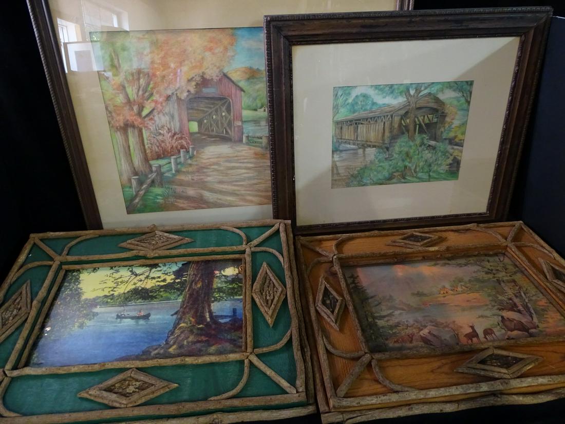 LOT/4 RUSTIC LANDSCAPE PRINTS & DRAWINGS 24" X 30" FRAME LARGEST (1 of 19)
