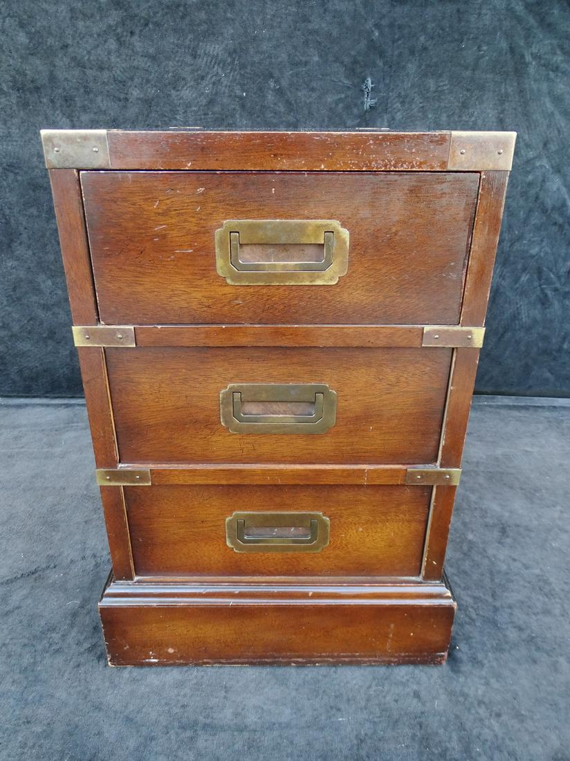 MAHOGANY BRASS MOUNTED.CAMPAIGN 3 DRAWER CHEST /SIDE TABLE 22.5X45X24 (1 of 9)