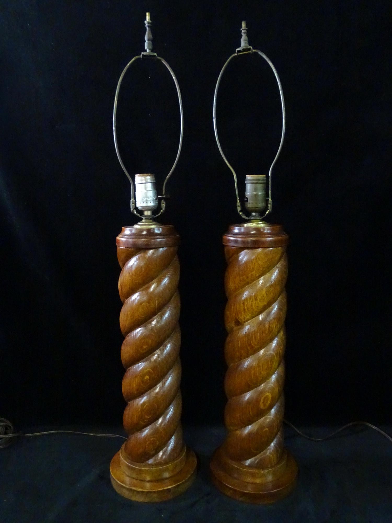 PAIR TURNED WOOD LAMPS 29 1/2" HIGH INC. HARP: PAIR TURNED WOOD LAMPS 29 1/2" HIGH INC. HARP