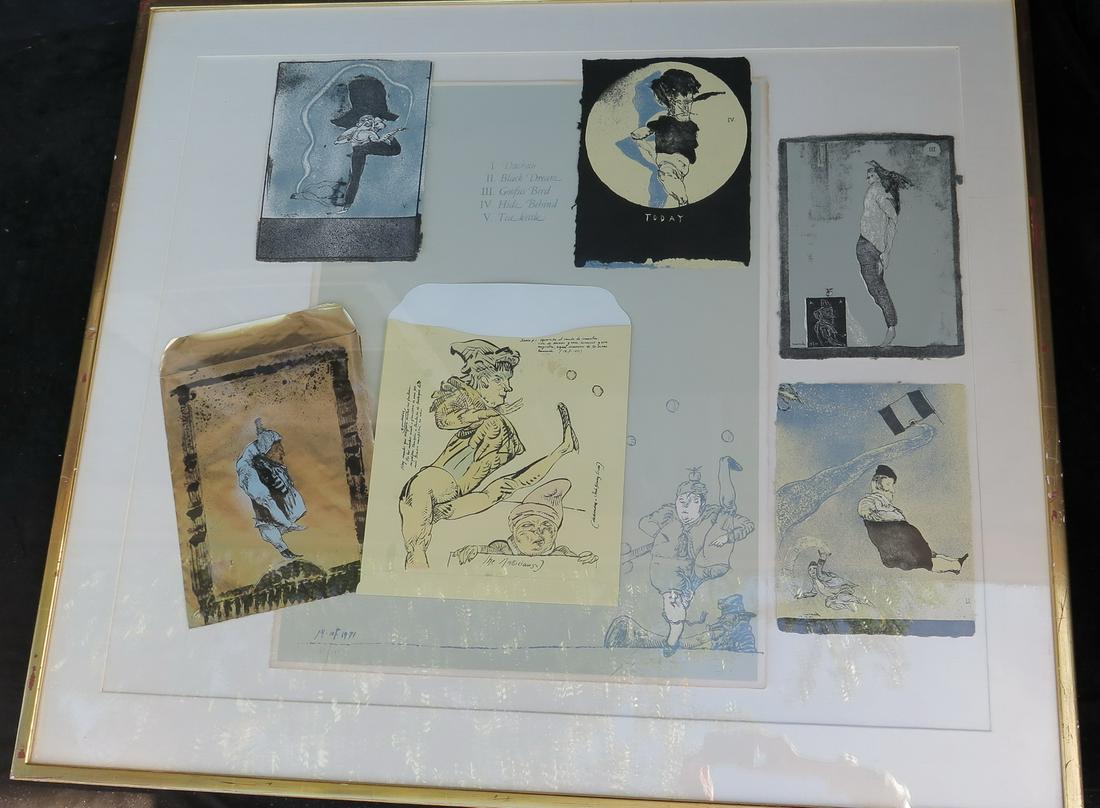 JOSE LUIS CUEVAS SIGNED "THE MAGICIANS" 1971 #68/100 SILKSCREEN/LITHOGRAPH COLLAGE 40.75" X 47" (1 of 7)