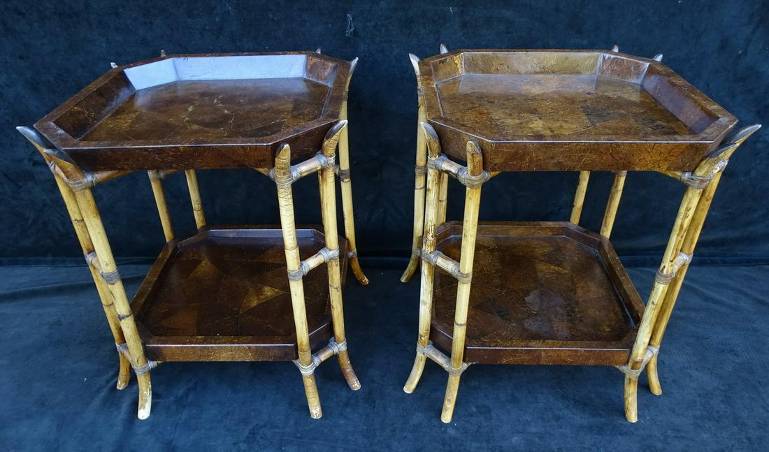 PAIR TRAY TOP BAMBOO TABLES 23X19X19 (1 of 9)