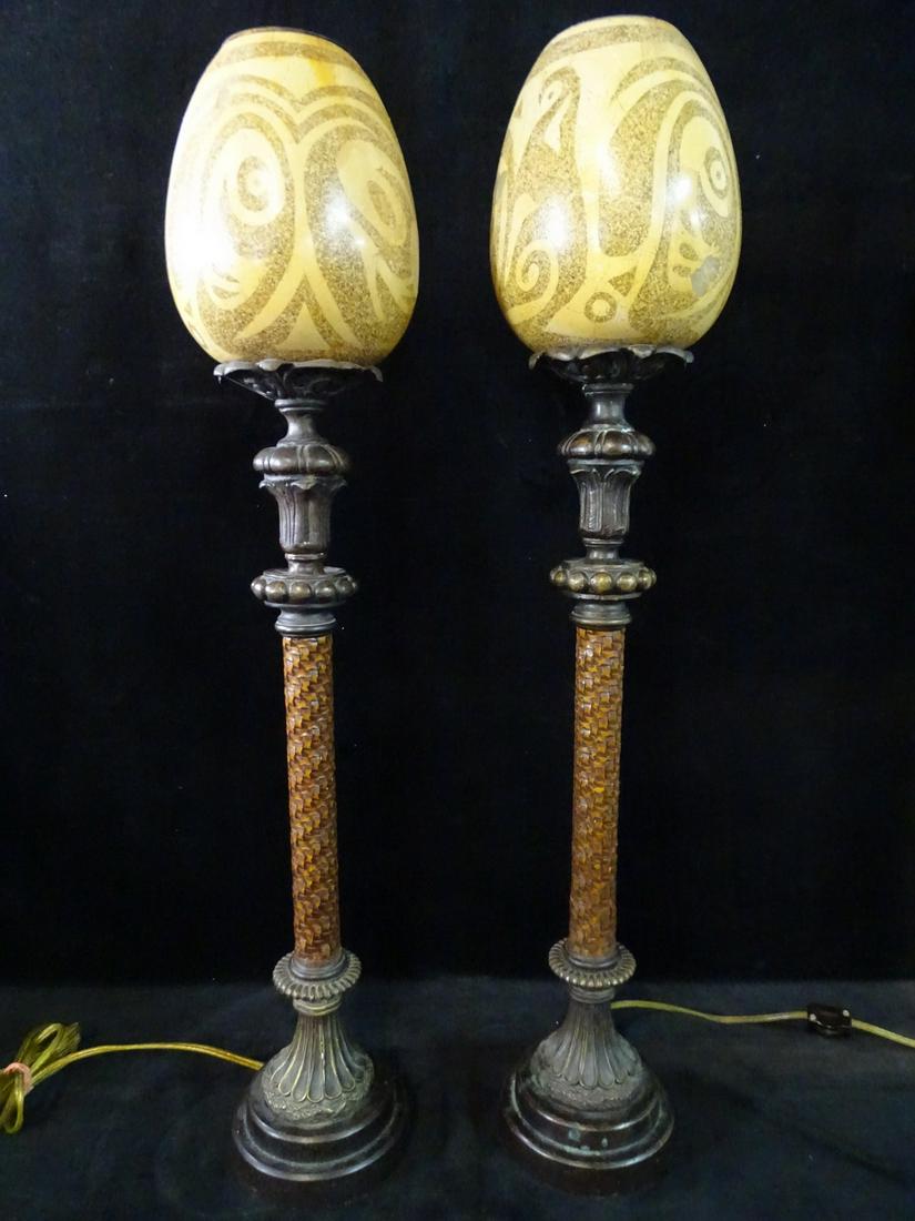 PAIR THEODORE ALEXANDER FAUX OSTRICH EGG LAMPS 30''H (1 of 11)