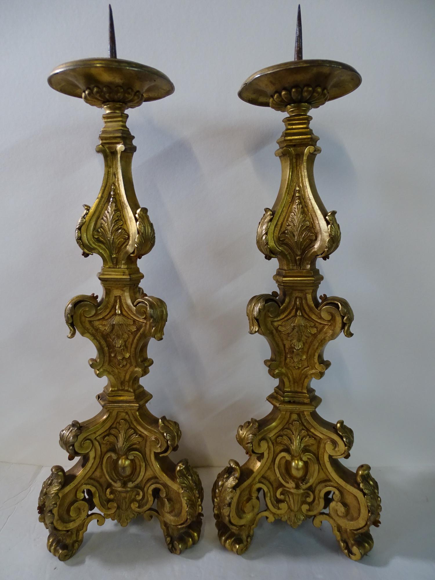 PAIR BRONZE PRICKET STICKS 22" HIGH (1 of 9)