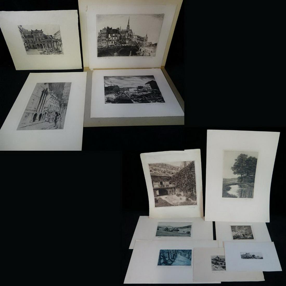 LOT/11 ANTIQUE ENGRAVINGS/ETCHINGS LANDSCAPES/STREETS SCENES 17" X 16" OVERALL (1 of 19)