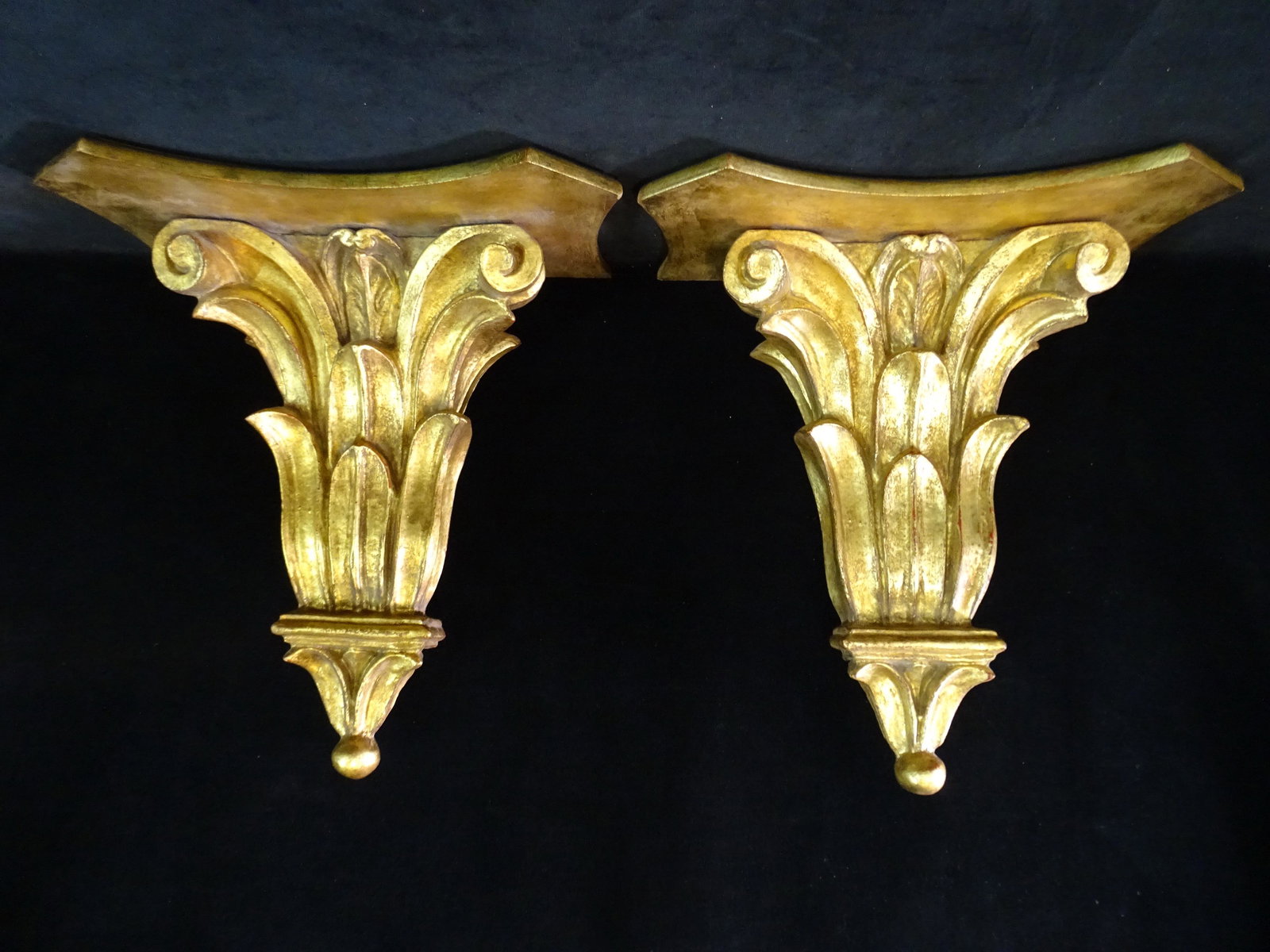 PAIR OF ITALIAN GILD WOOD BRACKETS 14" X 12.75": PAIR OF ITALIAN GILD WOOD BRACKETS 14" X 12.75"