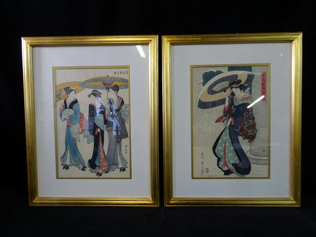 TORII KIYONAGA & EIZAN KIKUKAWA WOODBLOCK, PAIR OF BEAUTIES, CA. 14.75" X 10" IMAGE (1 of 10)