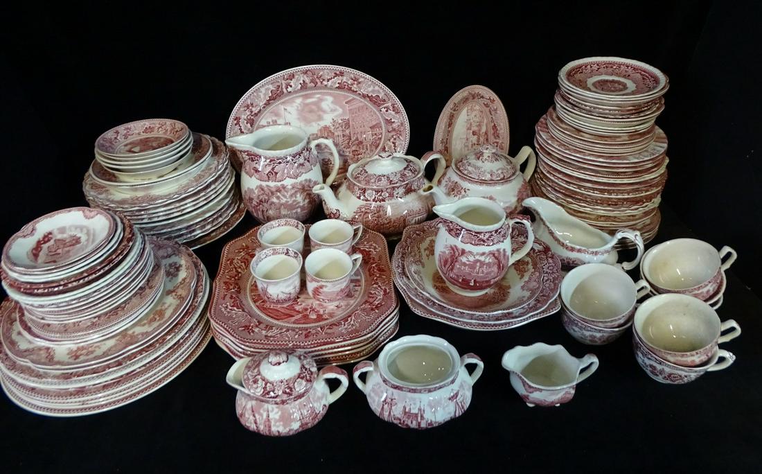 LOT OF RED/WHITE ENGLISH TRANSFERWARE INC. PALISSY, BOOTHS & JOHNSON BROS (1 of 11)