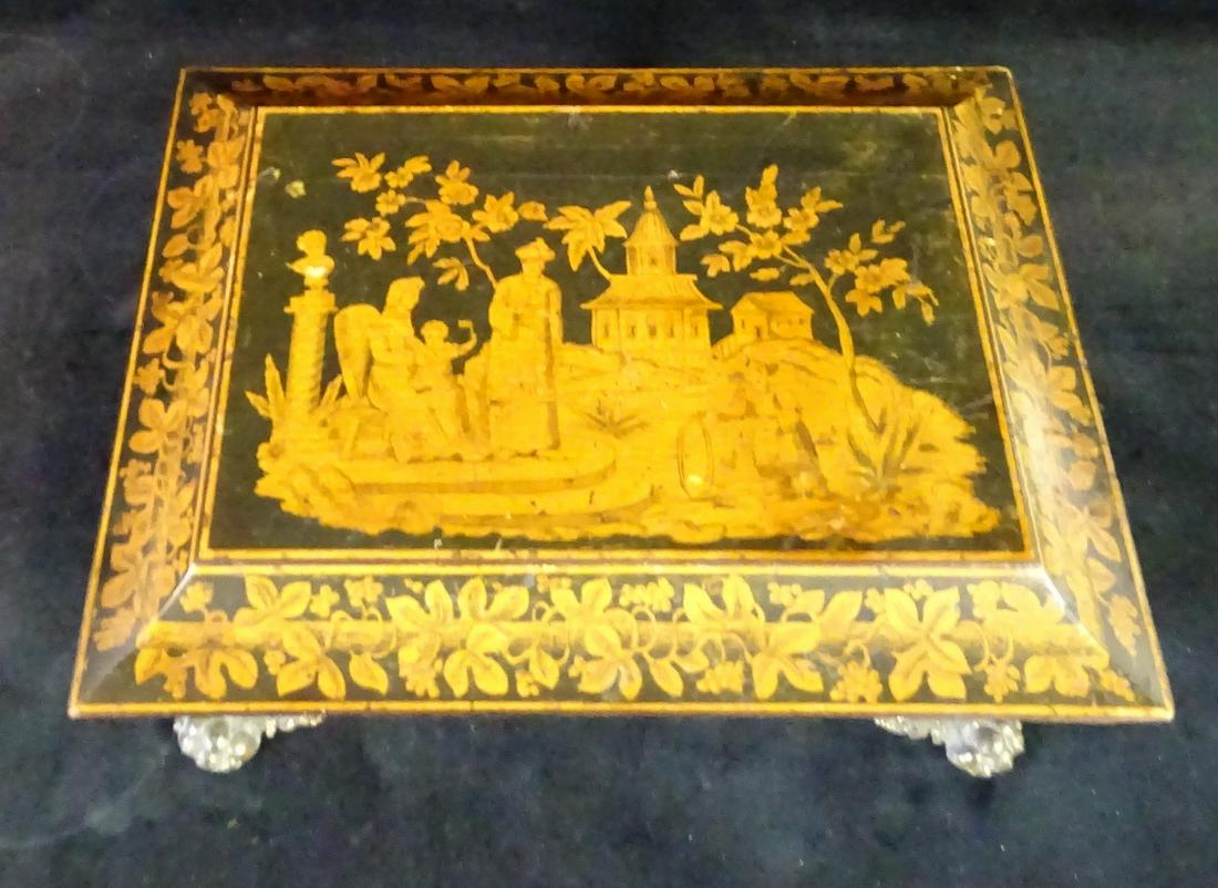 MARQUETRY INLAID SEWING BOX W/CLAW FEET 6" X 11" X 9" (1 of 4)