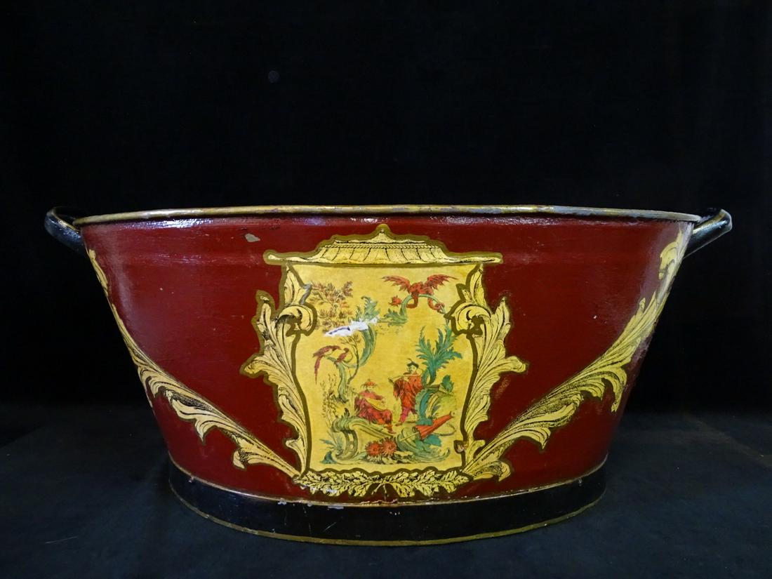 PAINT DECORATED TOLE 2 HANDLE TUB 11 X 29 X 19 (1 of 13)