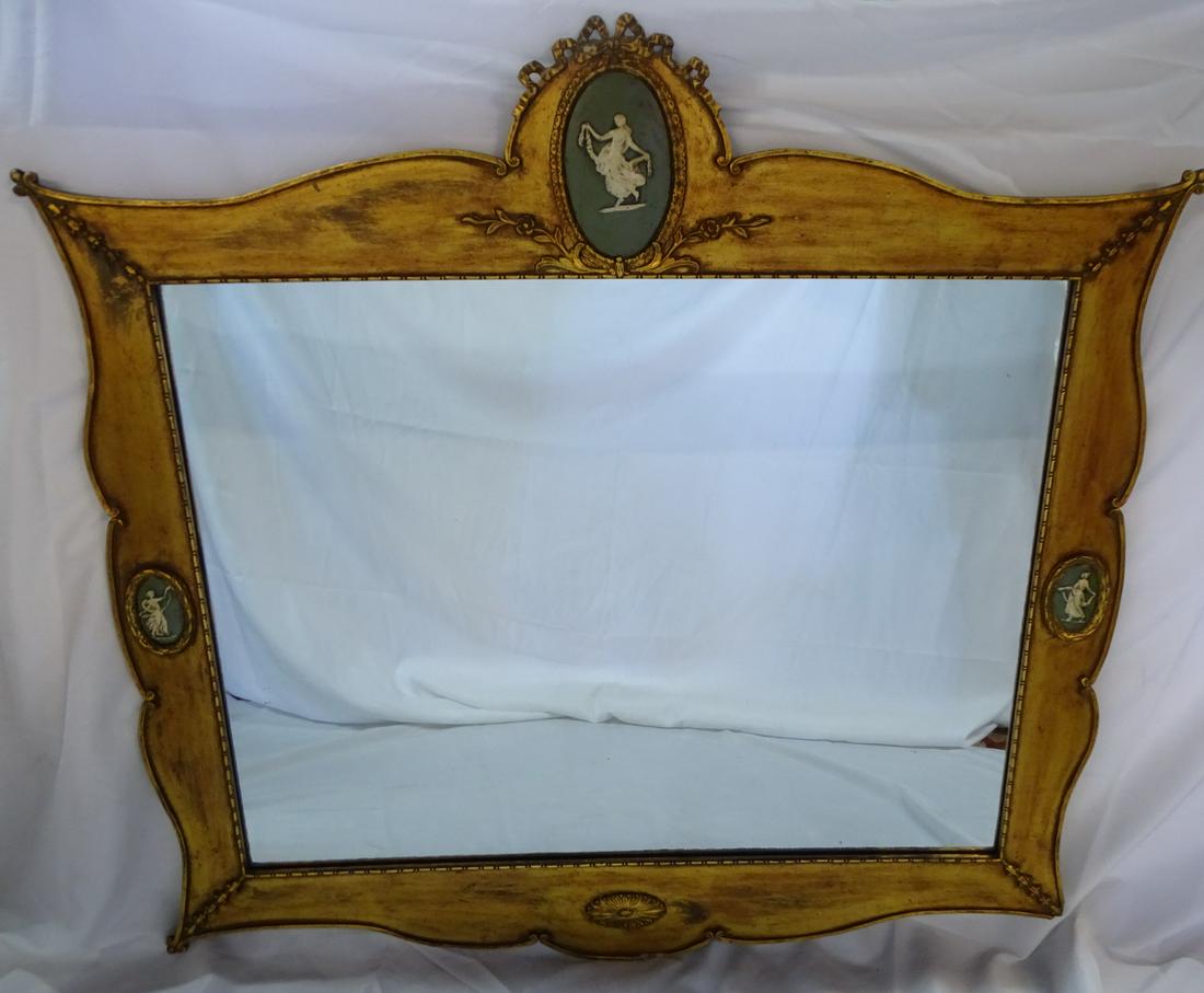 GILT FRAMED MIRROR W/FAUX PORCELAIN PLAQUES 49X51 (1 of 9)