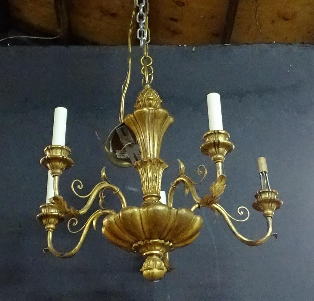 WOOD AND GILT METAL 5 LIGHT FIXTURE 17X21 (1 of 3)