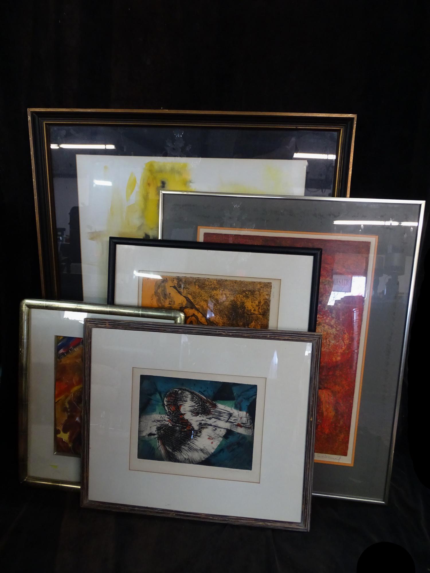 LOT/5 FRAMED ABSTRACT/EXPRESSIONIST SIGNED PRINTS/MIXED MEDIA (1 of 14)