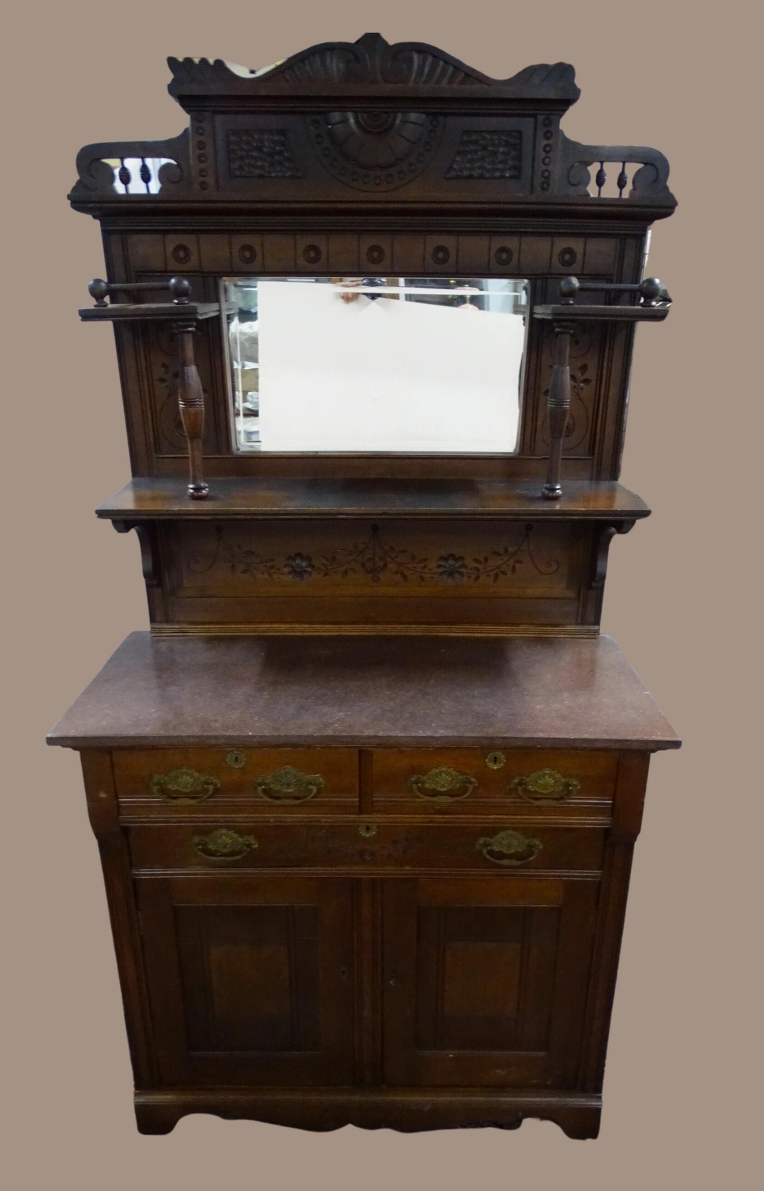 VICTORIAN WALNUT M.T. MIRRORED SERVER 78X39.5X18 (1 of 10)