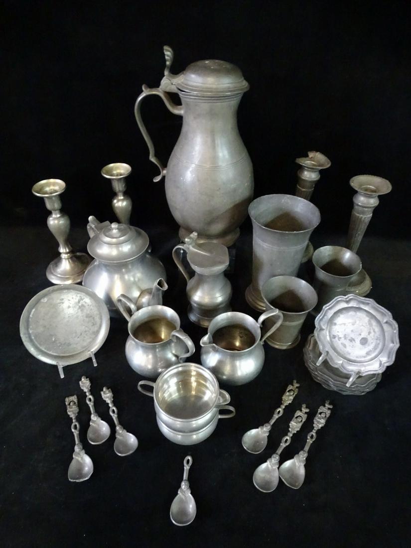 15+ PIECES OF PEWTER INC. 11"H JUG, 4 CANDLESTICKS (1 of 18)