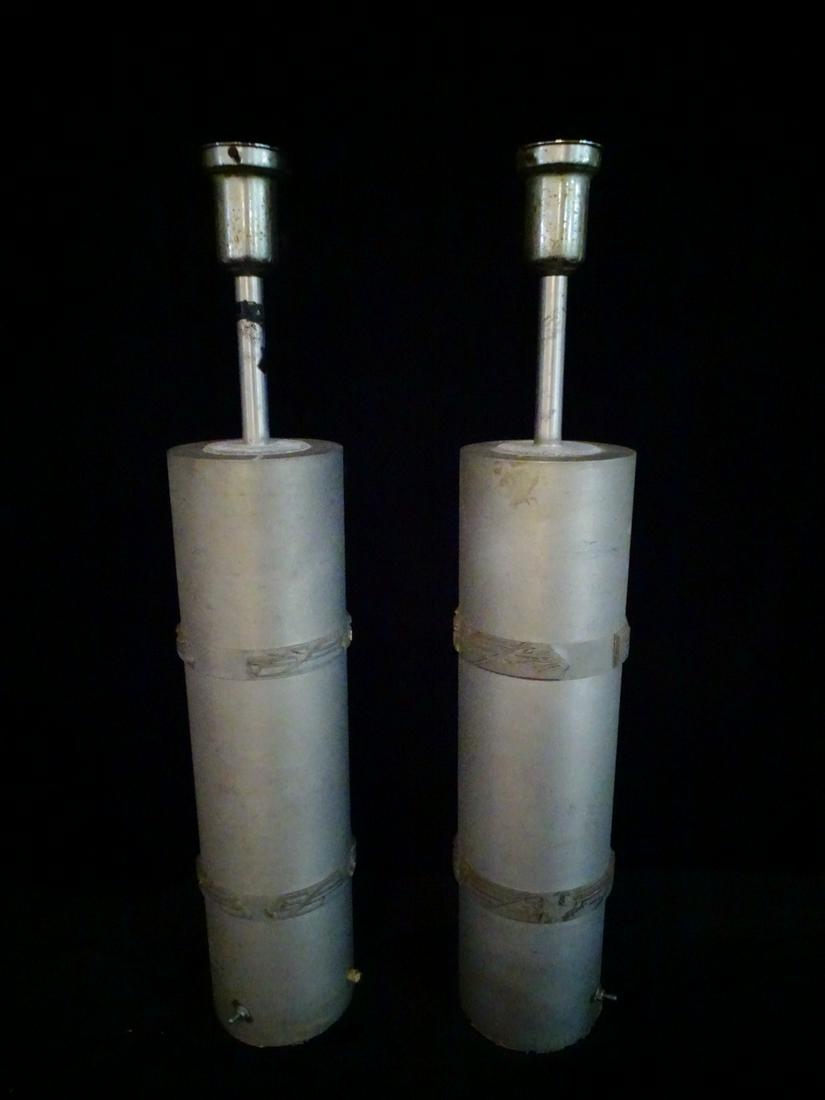 PAIR OF ALUMINUM ROLLER LAMPS, MIDCENTURY, 31" TO SOCKET: PAIR OF ALUMINUM ROLLER LAMPS, MIDCENTURY, 31" TO SOCKET