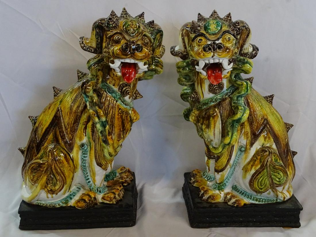 PAIR OF LARGE ITALIAN PORCELAIN FOO DOGS 29" high. (1 of 9)