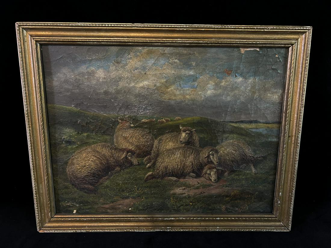 T. SIDNEY COOPER LANDSCAPE W/SHEEP 19TH CENTURY, SOME FLAKING (1 of 8)