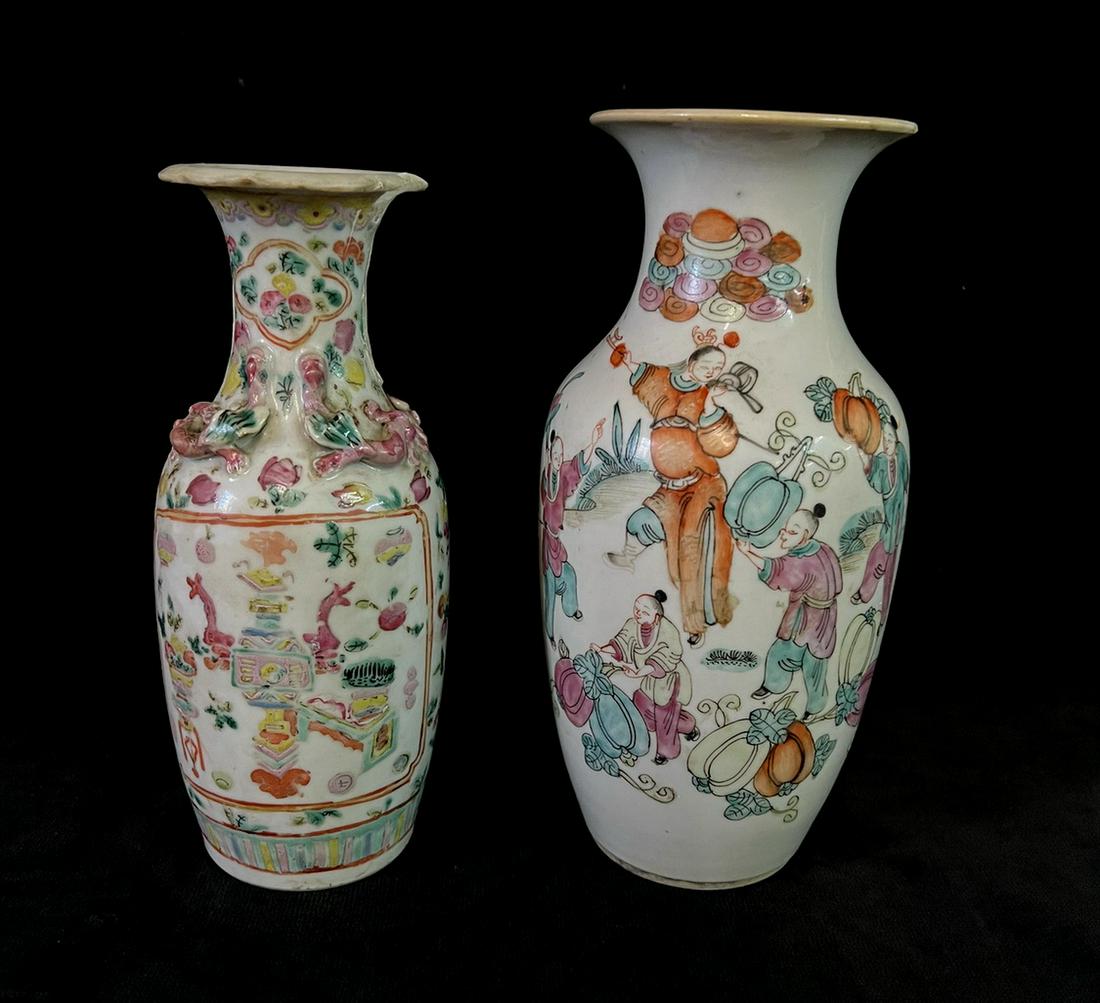 2 19TH CENTURY CHINESE PORCELAIN VASES WITH REPAIRS 8.5" TALLEST: 2 19TH CENTURY CHINESE PORCELAIN VASES WITH REPAIRS 8.5" TALLEST
