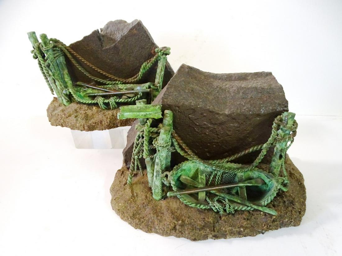 NAUTICAL BOOKENDS, STONE & BRASS  5 1/2" X 9" X 5" (1 of 7)