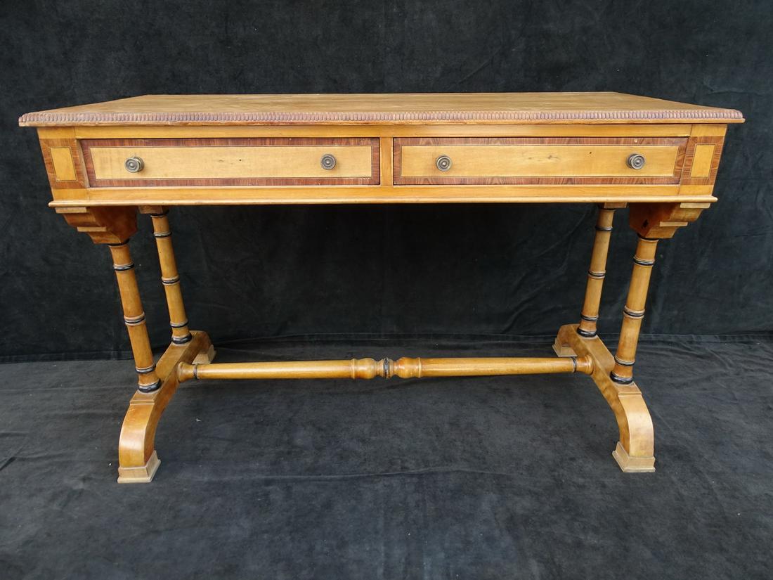 19C SATINWOOD DESK W/TULIP WOOD INLAY 30X40X21: 19C SATINWOOD DESK W/TULIP WOOD INLAY 30X40X21