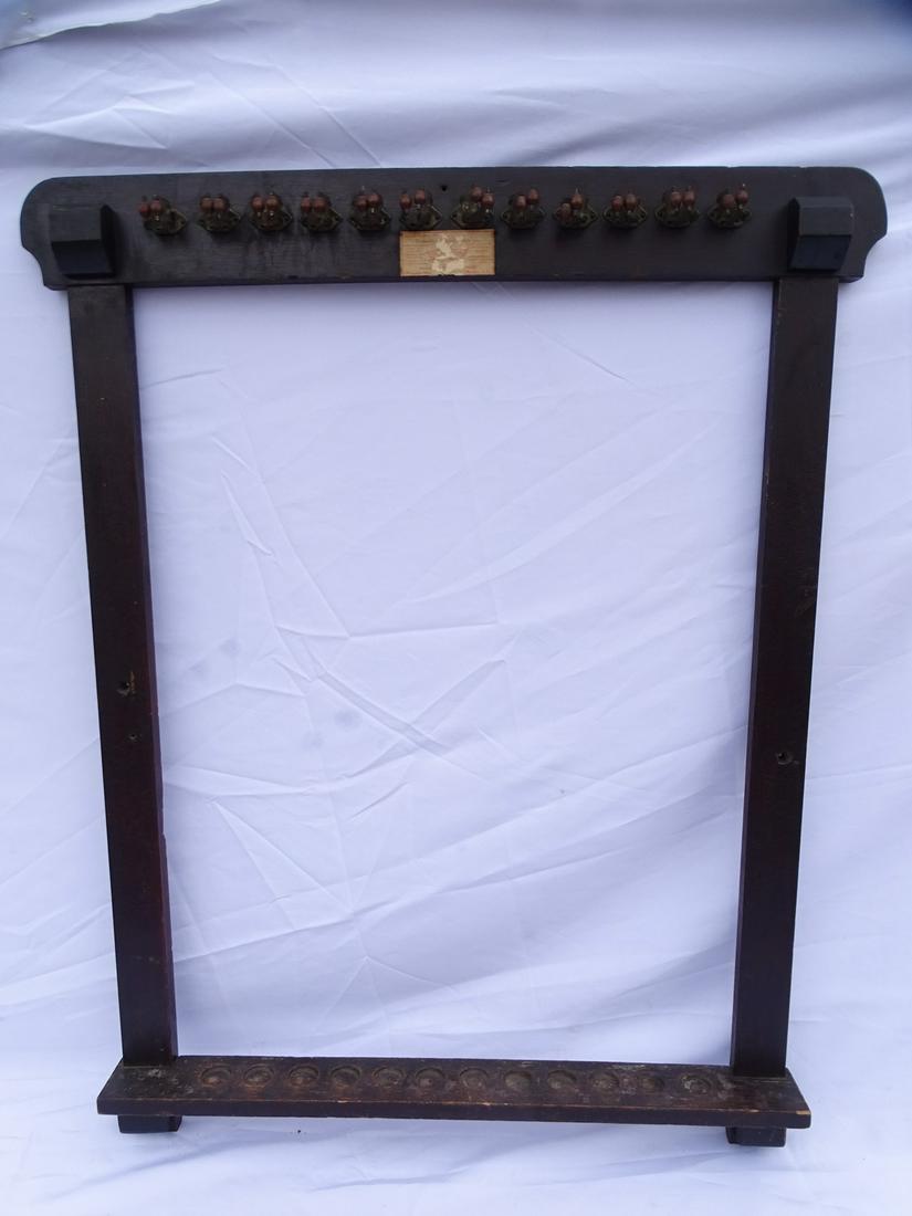 ANTIQUE POOL CUE RACK DOMENICO BILLARD TABLE CO. 46X37 X 003/.5: ANTIQUE POOL CUE RACK DOMENICO BILLARD TABLE CO. 46X37 X 003/.5
