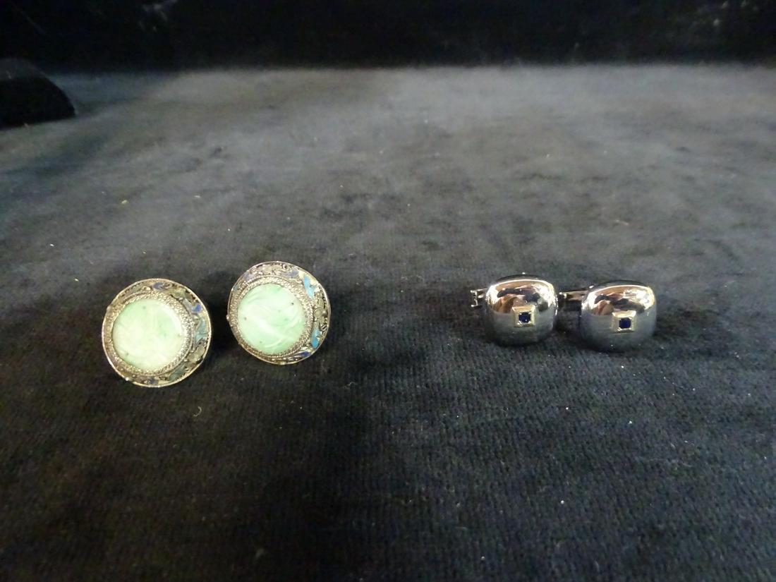2 PAIR STERLING SILVER CUFF LINKS 1/W JADE (1 of 8)