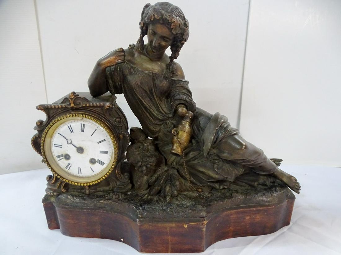FIGURAL BRONZE, JAPY FRERES, MANTLE CLOCK 14 X 16 X 4 (1 of 10)