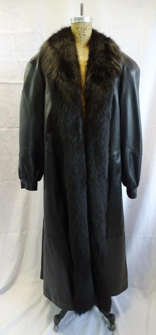 FULL LENGTH LEATHER COAT WITH FUR TRIM (1 of 9)