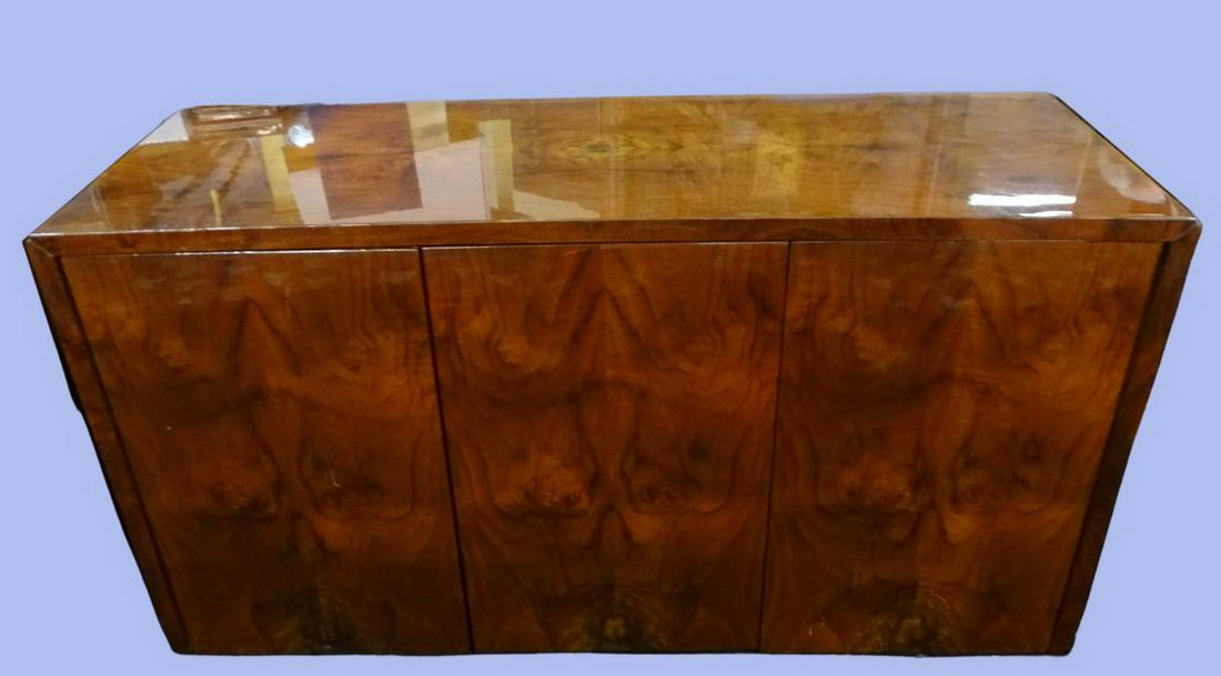 MID CENTURY BURLED WOOD CREDENZA 29 1/4" X 55" X 20": MID CENTURY BURLED WOOD CREDENZA 29 1/4" X 55" X 20"
